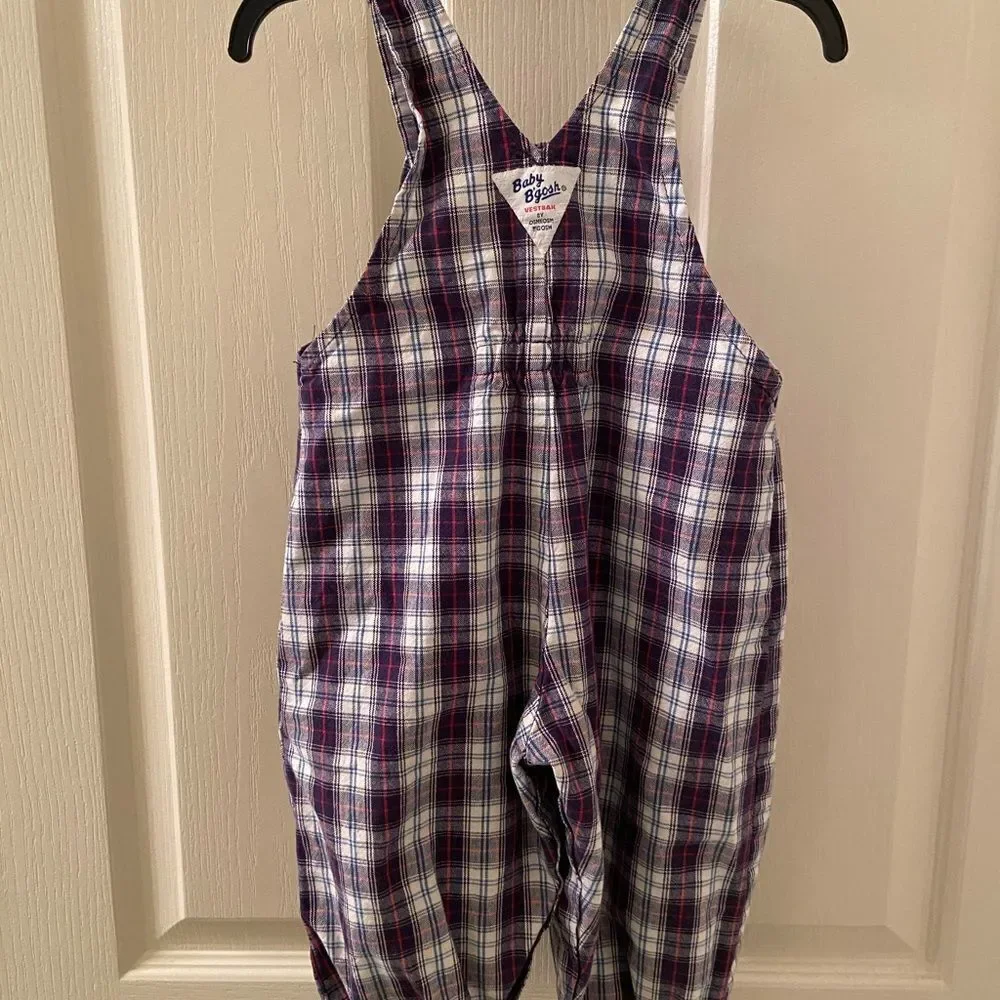 Vintage Oshkosh B'gosh Blue Plaid Overalls USA Vestbak Boys Size 18 Months